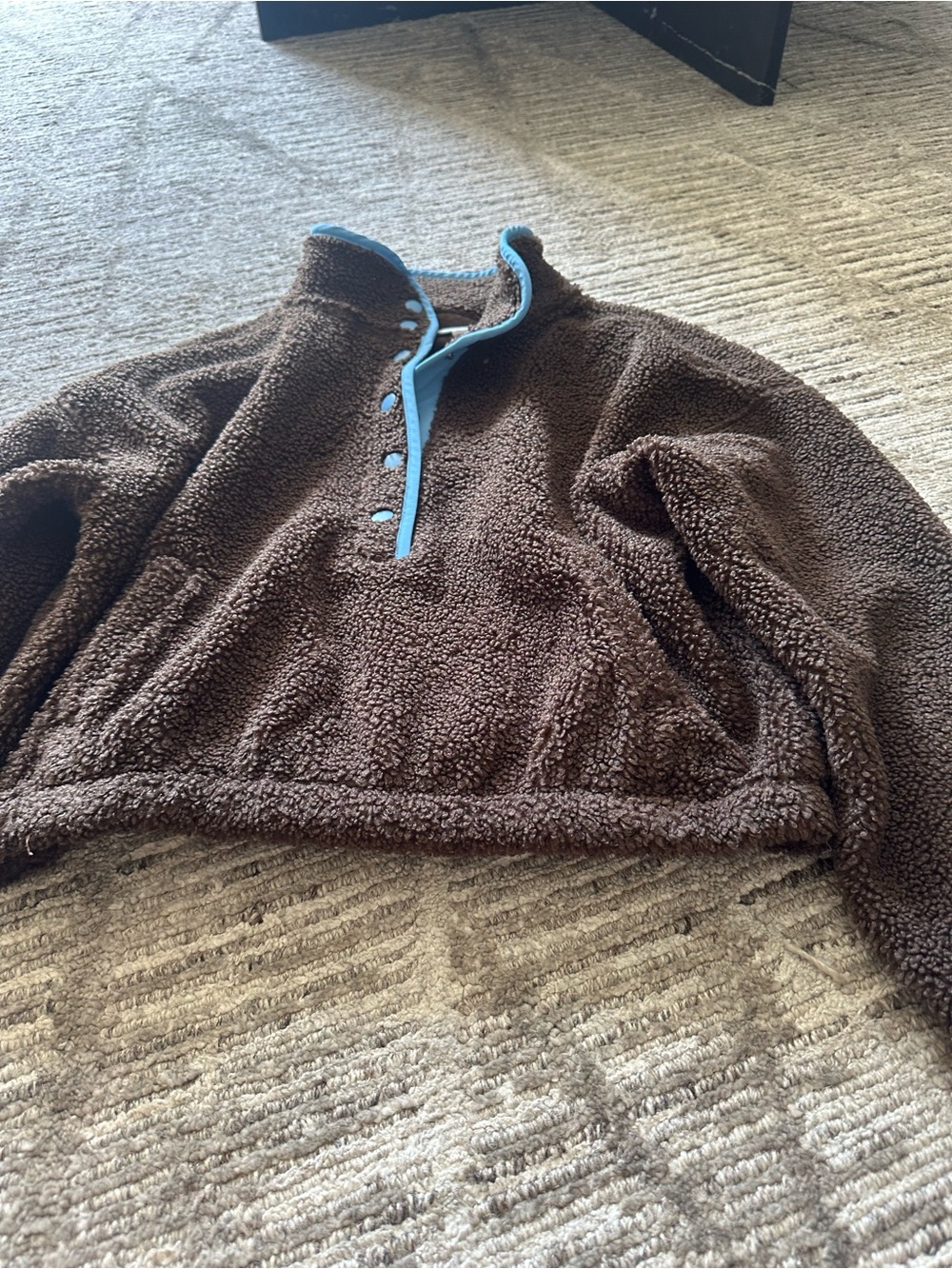 American Eagle Outfitters Brown Sherpa Pullover with Blue Trim